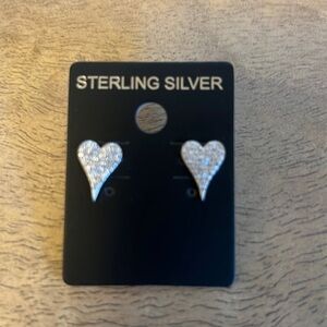 925 Sterling Silver Heart pave cubic zirconia earrings pierced
